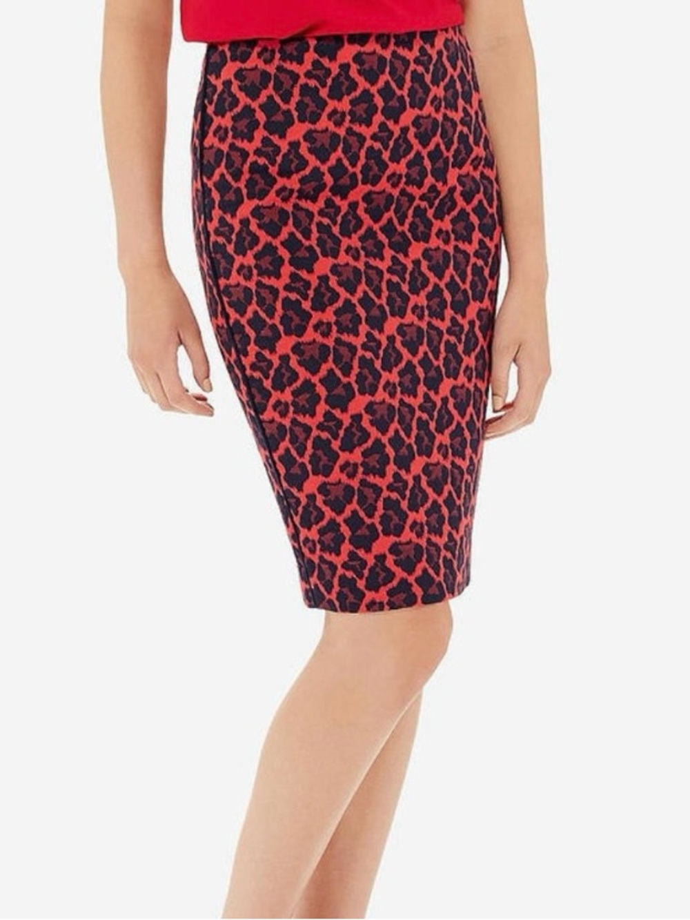 The Limited Red Leopard Animal Print Pencil Skirt Size 00P 00 Petite Jacquard